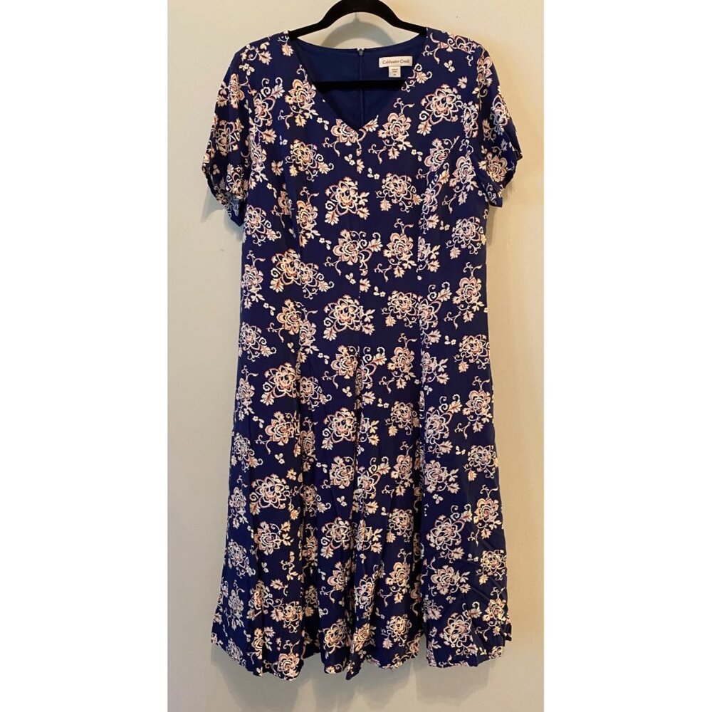 Coldwater Creek Floral Midi Dress V-Neck Short Sleeve Size 14